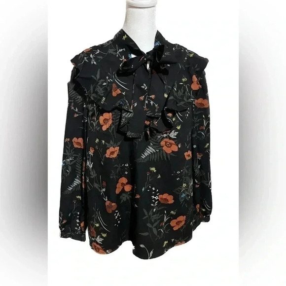 L.N.V. Tops - L.N.V black floral long sleeve top medium